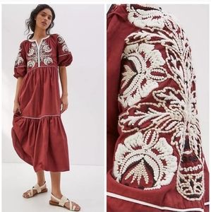* ANTHROPOLOGIE NWT EMBROIDERED MAXI DRESS Boho Flowy